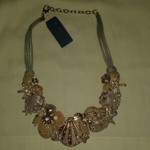 Chunky Silver and Tan Statement Necklace with Ornate Beads